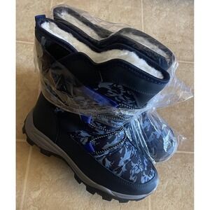 Apakowa Kids Size 4 Unisex Winter Insulated Snow Boots! Navy Blue & Gray Camo...